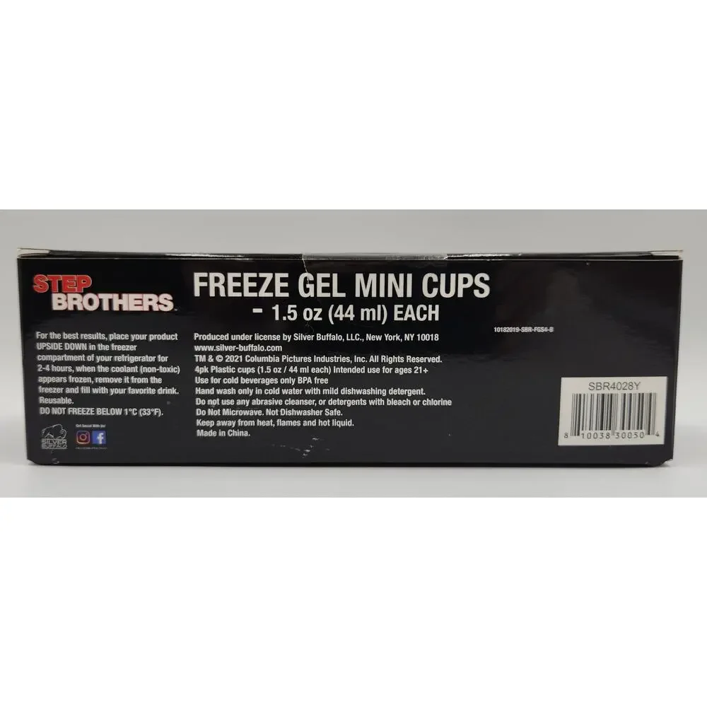 Step Brothers Freeze Gel Mini Cups Shot Glasses 4 Pack 1.5 Oz Each NEW‎ Sealed